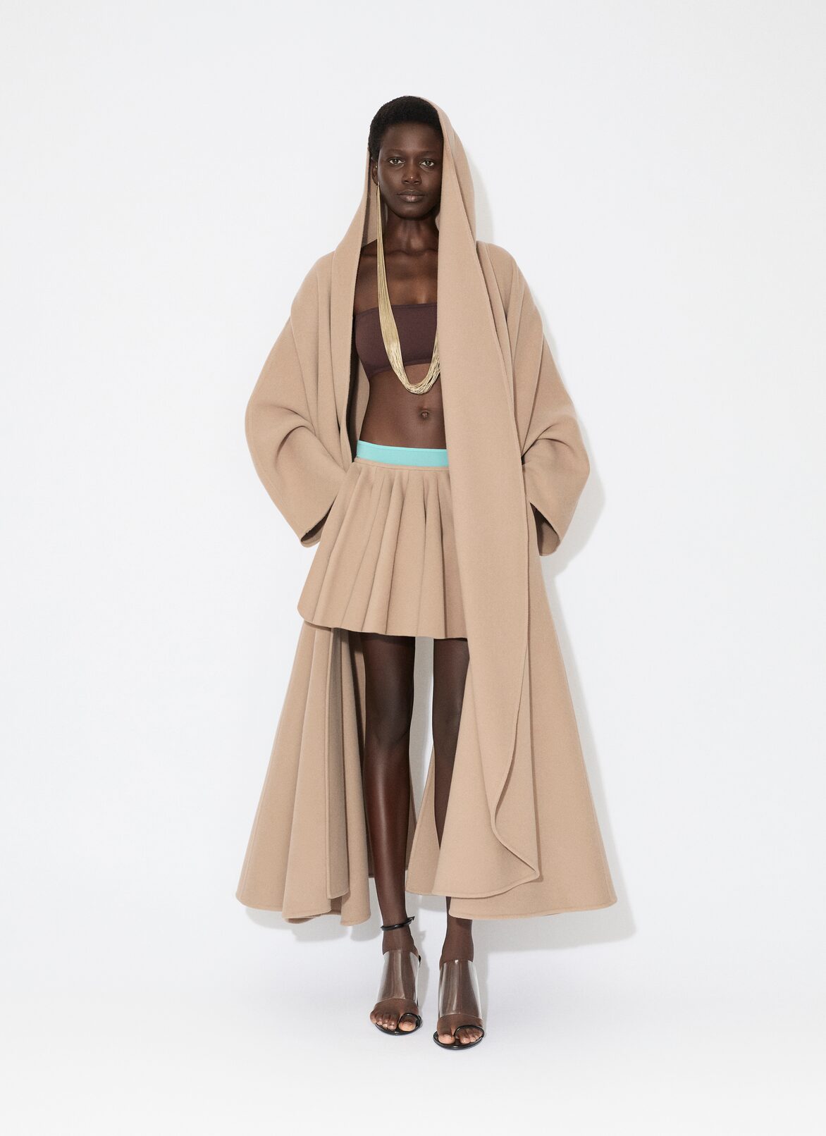 CASHMERE-BLEND SKATER SKIRT ALAÏA CAMEL CASHMERE-BLEND SKATER SKIRT
